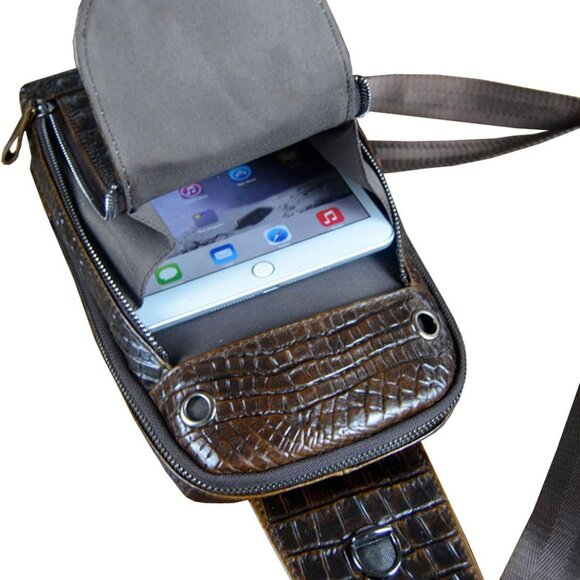 Crocodile Genuine Leather Sling Bag Backpack for Men Travel Outdoor Hunting - Picture 6 of 6